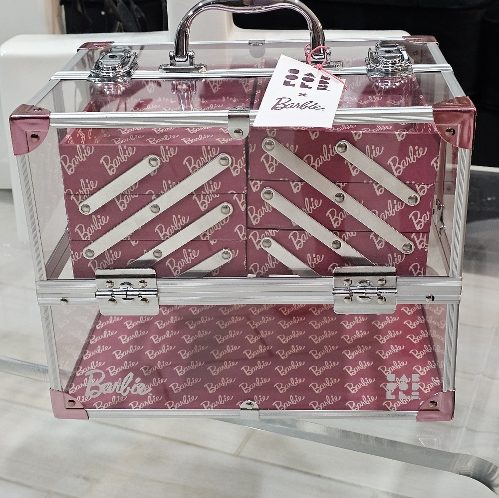 RARE Barbie X Caboodle  Pink and Clear Acrylic Makeup Train Case Neat Freak